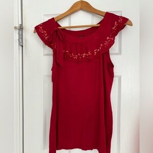Style & Co. Red Sleeveless Blouse with Floral Accents